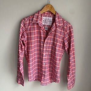 Frank & Eileen Barry Pink Indigo white plaid shirt